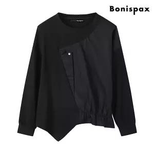 언발 버튼 라운드 밴딩 셔링 긴팔 티셔츠 (XO3LW019L0)