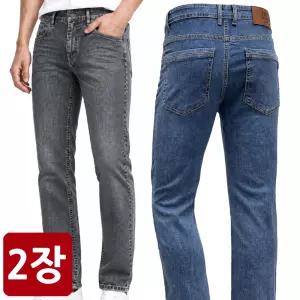 BLU 2장세트 남성 고탄력 스판 청바지 워싱 일자핏 스트레이트 사계절 데님 팬츠 CSP-D2
