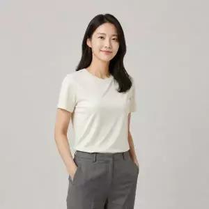 여성 베이직 라운드 여름 쿨 반팔 스판티셔츠 1장