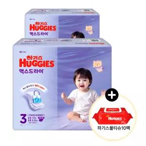 (사은 물티슈) 하기스 2025 맥스드라이 밴드 (공용) 3단계 72매 2팩 (레드물티슈 10팩)
