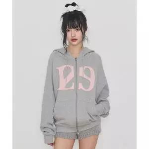 10월 2일 배송 일리고 129 로고 패치 후드 집업 라이트그레이