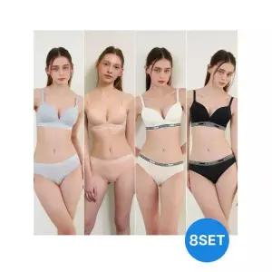 원더브라 어텀세일+5% Wonderbra 스포츠 아웃밴드 노와이어 브라팬티 8종세트 블루+베이지+화이트+블랙WBW4
