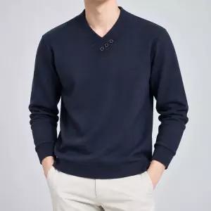 남성 봄가을 브이넥 긴팔티 캐주얼 데일리 티셔츠