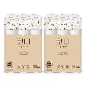 코디 코튼화이트 휴지 30m 30롤 2개