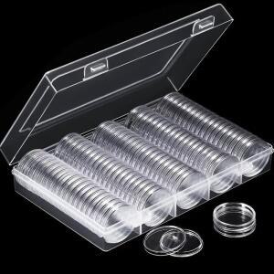 보물상자 100PCS 지우기 동전 캡슐 홀더 케이스 컬렉션 투명 보관 상자 기념 2730MM 수집