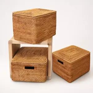 등나무 보관함 뚜껑 바구니 핸드메이드 수제 손잡이 D형 36x6x16cm