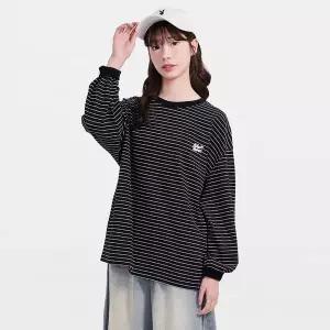 [에꼴리에] 여자 가을이월 오버핏 스트라이프 라운드티(26A0451)