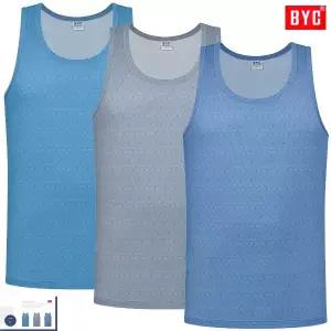 BYC BYC세밀한기하학패턴유색칼라민소매런닝3매입MCF2189