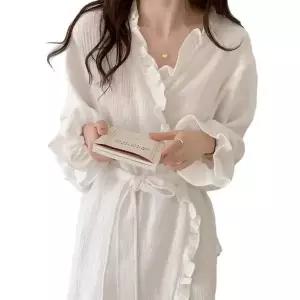 [하프클럽/]프릴로제 로브가운 로브 여자 가운 요루 홈웨어 홈 프릴 화이트