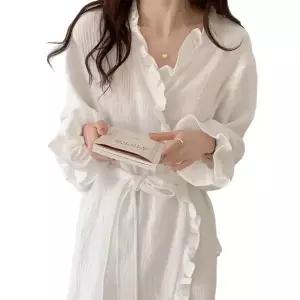 프릴로제 로브가운 로브 여자 가운 요루 홈웨어 홈 프릴 화이트