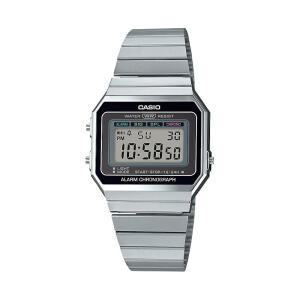 CASIO A700W-1A 빈티지 디지털 시계 남녀 공용 울트라 슬림 스테인리스 스틸 브레이슬릿 레트로 스퀘어 디스플레이 LED 백라이트 데일리 알람 스톱워치 방수 기능