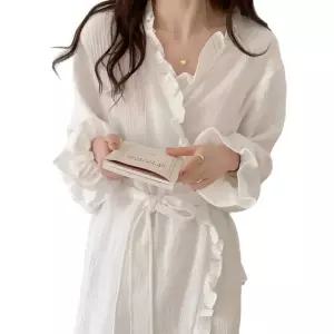 프릴로제 로브가운 로브 여자 가운 요루 홈웨어 홈 프릴 화이트