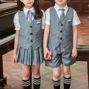 딥그레이 3버튼 양장조끼 교복세트 어린이집 합창단.