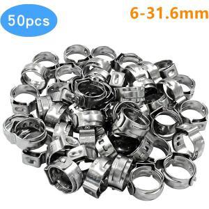 싱글 이어 호스 클램프 304 스테인레스 스틸 무단 핀치 링 조정 가능 파이프 클립 6-31.6mm 50PCs