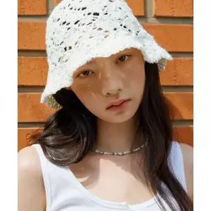 (국내매장) LEE 솔리드 코튼 레이스 니트햇 아이보리