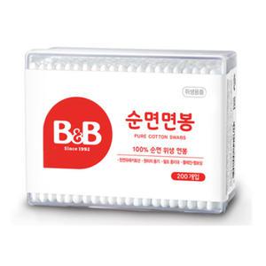 비앤비 BnB 100% 순면 위생 면봉 200개입 사각형