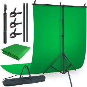 LINCO Backdrop Stand Kit 5x6.7ft T-Shape Frame with Green Screen AM207 스튜디오 파티 스트리밍 및