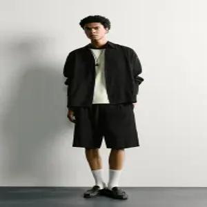 ZARA 릴리프 릴렉스핏 버뮤다 팬츠 - 블랙 7380/104/800
