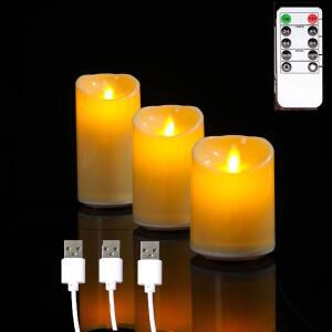 [호환품]1/3개입 무선 USB 무불꽃 양초 리모컨 포함 충전식 플라스틱 웨딩 댄싱 플레임 장식