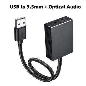 [호환품]USB A to 광학 TOSLINK & 3.5mm 스테레오 오디오 어댑터 - PS5/PS4 PC 노트북 스피커용 단방향 S/P