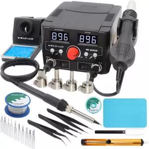 Weld Lux 업그레이드 820W 디지털 납땜 스테이션 키트 - F/°C 디스플레이 열풍/냉풍 전환 온도 보정 및