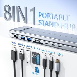 [호환품]8-in-1 USB-C 노트북 스탠드(도킹 스테이션 포함) 범용 C 도크 태블릿 스탠드 접이식 Type-C 허브