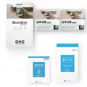 글루코랩 혈당측정기 시험지100매+침110개+알콜솜100매 당 체크기 검사기 세트