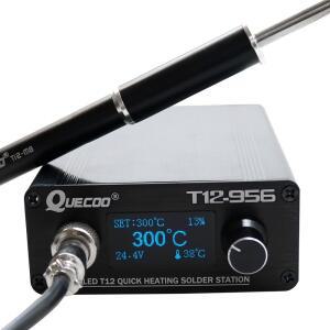 QUECOO T12-956 납땜 디지털 스테이션 전자 인두 블랙 M8 핸들 및 T12 팁 포함 OLED 1.3 인치