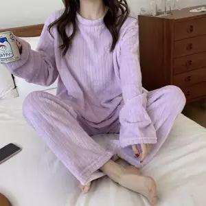 수면 바지 골지 세트 수면 극세사 극세사 여자 잠옷 홈웨어 상하의 잠옷 여성