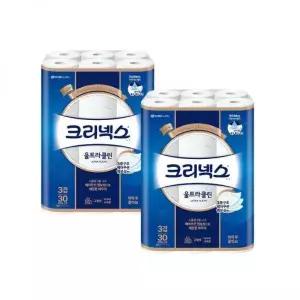 크리넥스 울트라클린 3겹 국내생산 화장지 두루마리 휴지 25m X 24롤 1팩+1팩