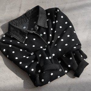 (안나앤플러스) 블링스 도트 배색 가디건[가디건EHE26] 빅사이즈