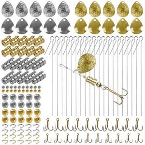 낚시 루어 제작 키트 - 140개 스피너 키트, 스푼 릭, 스피너베이트 DIY, 어세소리어스, 샤프트, 블레이드, 클레비스, 트레블 훅, 블레이드 비즈, 공예, 장비