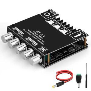 ROMICTA 2.1 채널 BLUETOOTH 5.0 앰프 보드 200W HIFI 서브우퍼 오디오 AMP 트레블 주파수 및 베이스 컨트롤 BT AUX 입력 지원 DC 12-24V 스테레오 AMP 모듈 DIY 스피커용