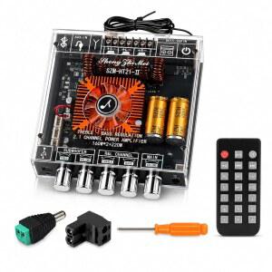 COZYCHORD HT21-II 2.1채널 블루투스 5.1 앰프 보드 TWS 160W X 2 + 220W | FM / USB AUX 입력 IR 리모컨 5개 노브 트레블 베이스 서브우퍼 튜닝 능동 팬 냉각 및 DIY 스피커용 5단계 보호 기능