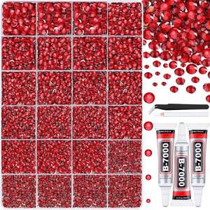 핀셋이 포함된 32000개의 레진 라인스톤 레드 플랫백 보석 10ML B7000 주얼리 글루 3개가 반짝이는 크리스털 DIY 공예 의류 텀블러 신발 패브릭 네일 아트용