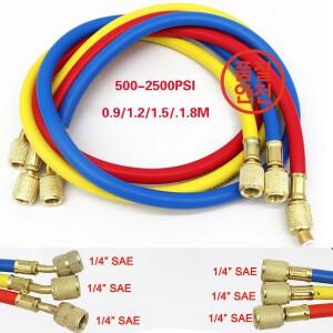 3PCS 냉매 충전 호스 500-25000PSI 1/4 스레드 R12 자동차 에어컨 HVAC 폴드 게이지에 적합