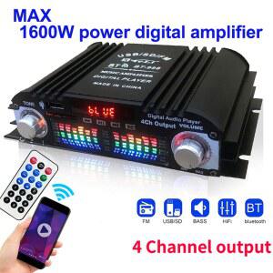 1600W 피크 전력 HiFi 사운드 앰프 디지털 4 채널 오디오 앰프 블루투스 가라오케 플레이어 FM 라디오 지원 원격 제어