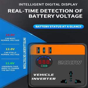 블랙 200W 피크 차량용 파워 인버터 DC12V/24V에서 DC110V/220V로 LED 디스플레이 포함 고속 충전 차량 어