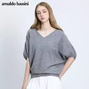 [아날도바시니(ARNALDO BASSINI)] 요꼬골지 브이넥 퍼프소매 니트 (택가격 98000원