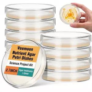 Veemoon 10개입 미리 담긴 한천 배지 플레이트 두께 3mm 영양분 페트리 접시 멸균된 과학 프로젝트 키트