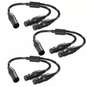BEZOKABEL XLR 스플리터 Y 케이블 1ft 수컷 2 암컷 3개입 밸런스 마이크 나일론 꼬임