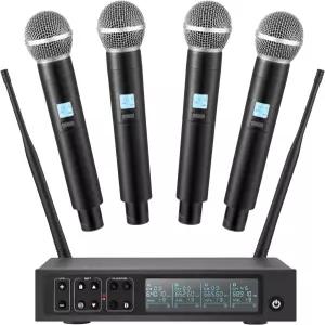 Boeska 무선 마이크 시스템 4x50 채널 휴대용 200FT UHF 범위 노래방 노래 파티 교회 결혼식 PA 스피커를