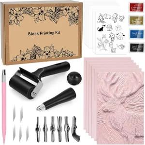 램탑 47개 블록 인쇄 시작 도구 키트에는 고무 조각 브레이어 및 잉크 취미용 DIY 초보자 성인 여성을 위한