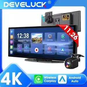 Develuck NEW 11.26인치 4K DVR 무선 CarPlay 및 안드로이드 오토 휴대용 블랙박스 차량용 스크린 비디오
