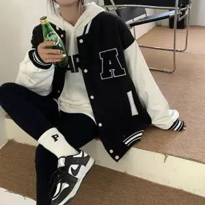 오버 여성 로고 모던 기모 루즈핏 A자수 야구점퍼