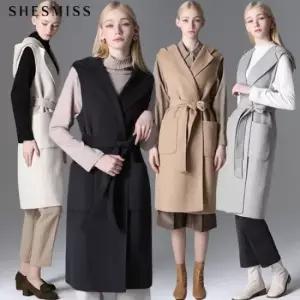 [쉬즈미스(SHESMISS)] 라펠 후드 핸드메이드 롱 울 베스트15855600588585
