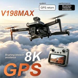 V198MAX 8K 드론  가용 FPV 브러시리스  장애물 회피 공중 광학 접이식 콥터