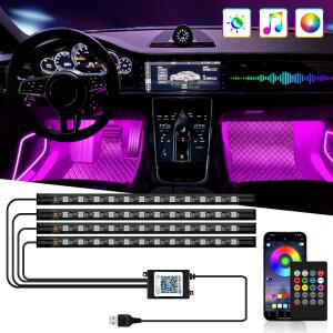 네온 36 48 72 LED 자동차 실내 무드등 발밑 조명 무선 리모컨 음악 앱 제어 자동 RGB 분위기 장식 램프