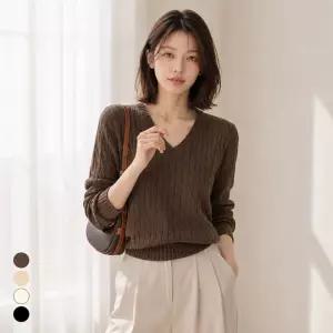 커스텀에이블 꽈배기 브이넥 긴팔니트_T2602KN036A