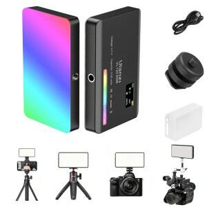 울란지 VL120 RGB 비디오 카메라용 조명 3100MAH 2500-9000K 포켓 조명 | LED 패널 필 라이팅 CRI 95 핫슈 어댑터 포함 소프트 디퓨저 사진 촬영 및 브이로깅용 360도 풀 컬러 20등급 효과